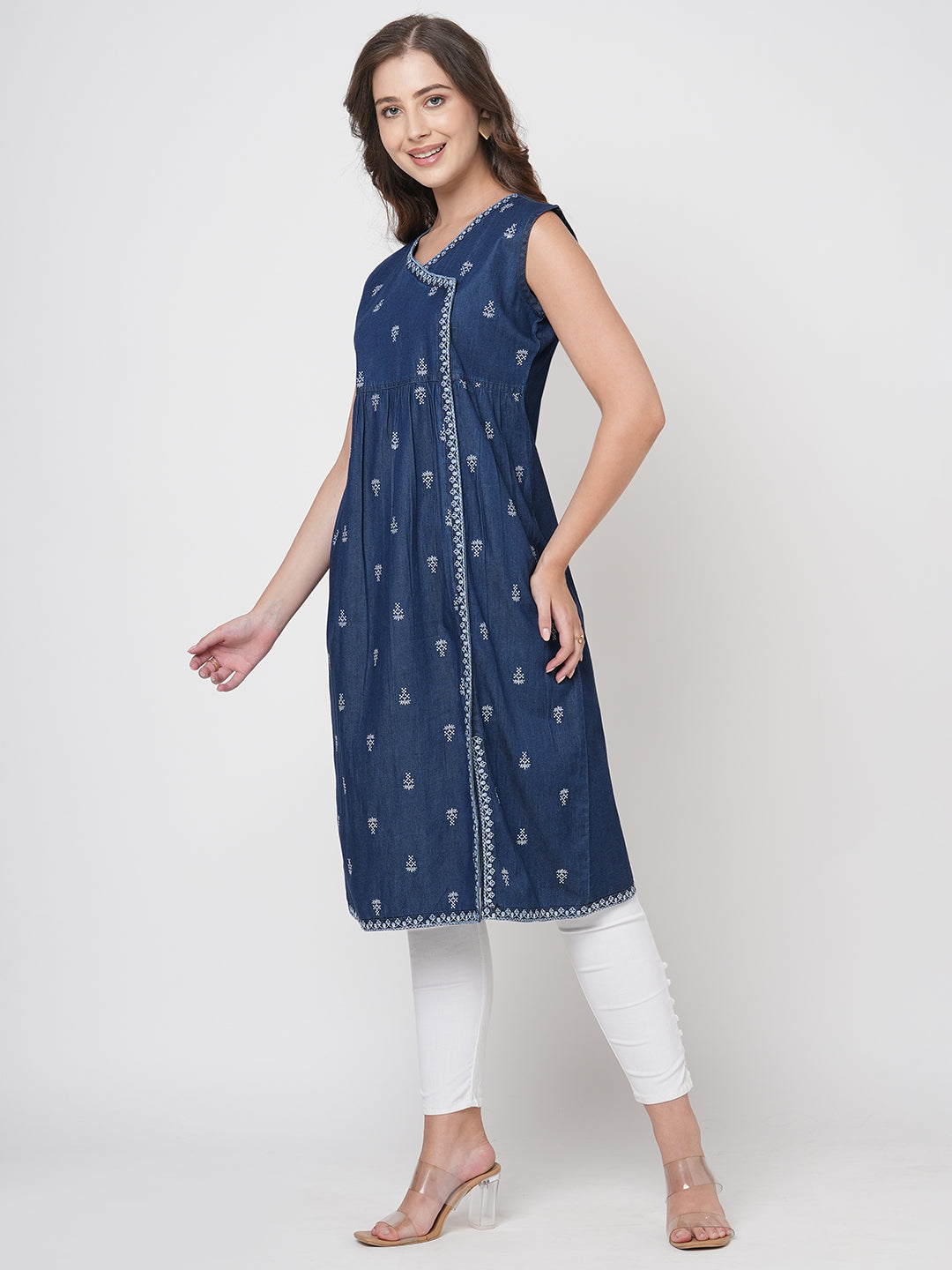 Denim Sleeveless Kurti, Separately Half Sleeves Available with Kurti