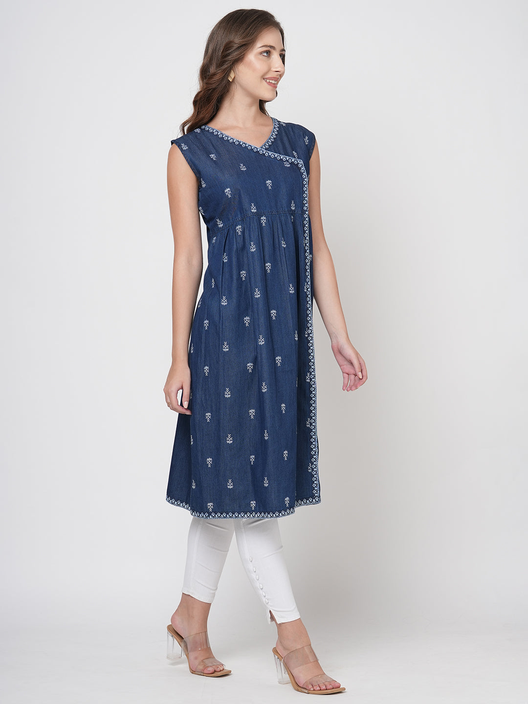 Denim Sleeveless Kurti, Separately Half Sleeves Available with Kurti