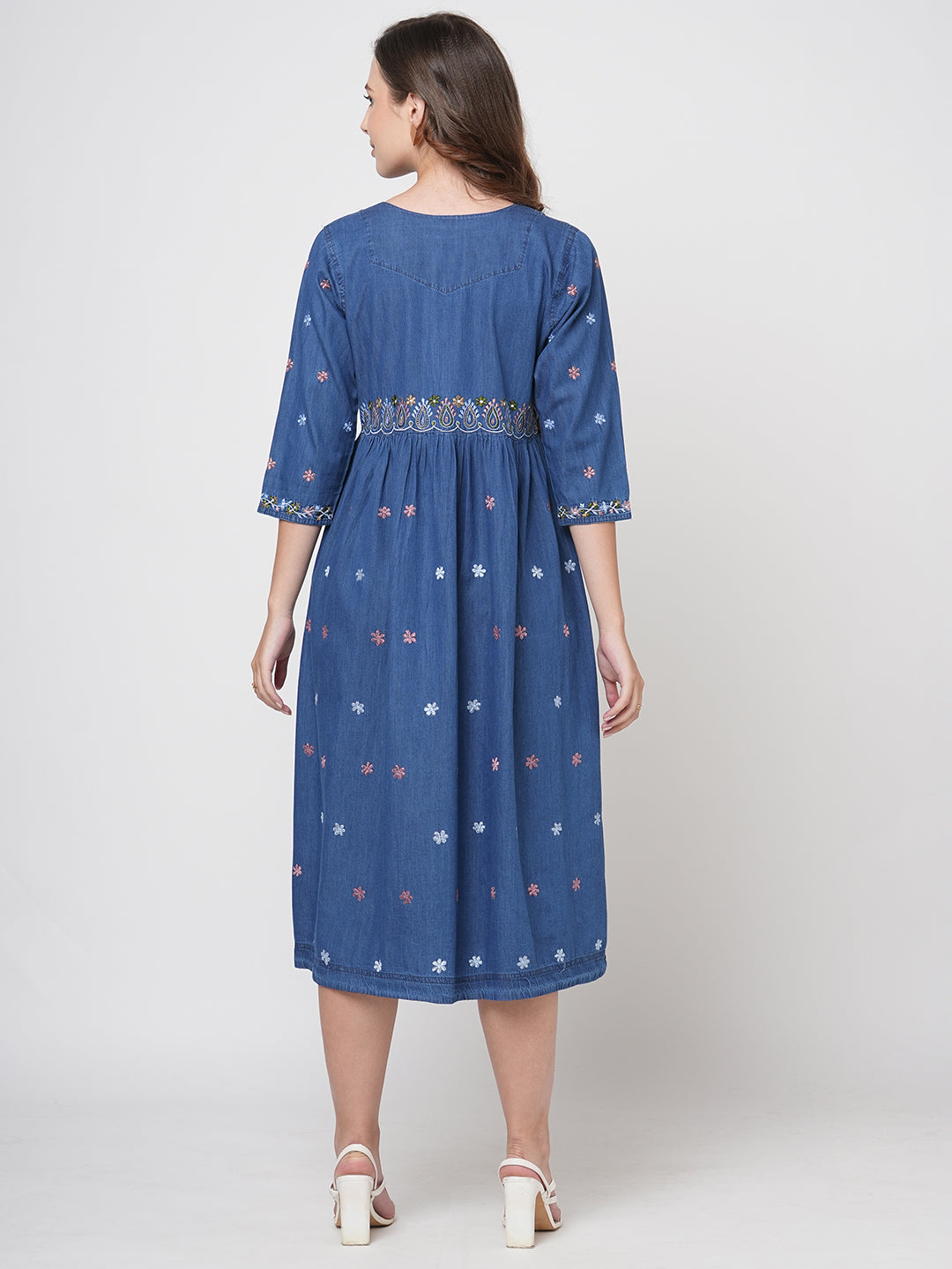 Denim Dress for Women, Multi Color Embroidery All time Fashion