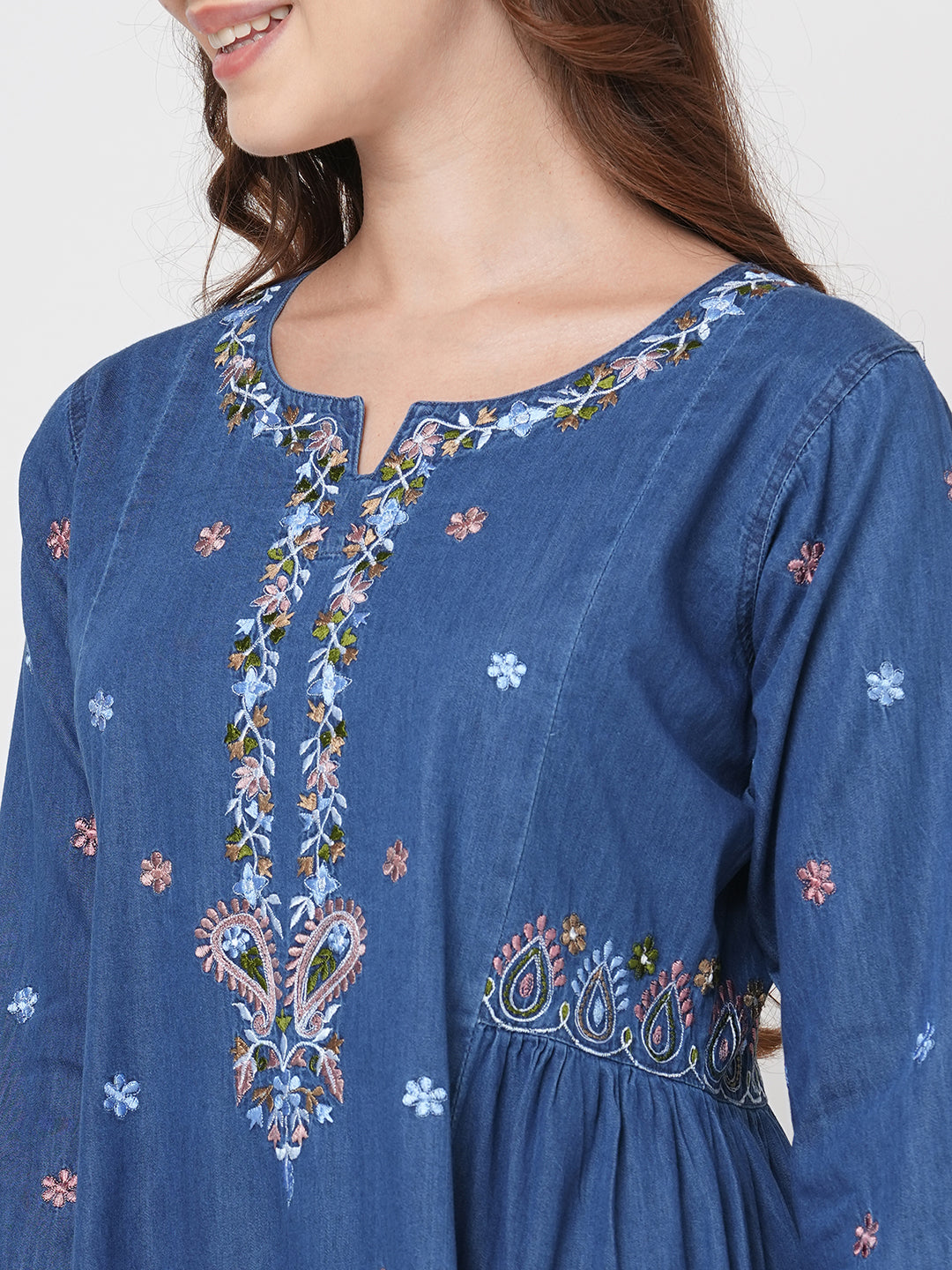 Denim Dress for Women, Multi Color Embroidery All time Fashion