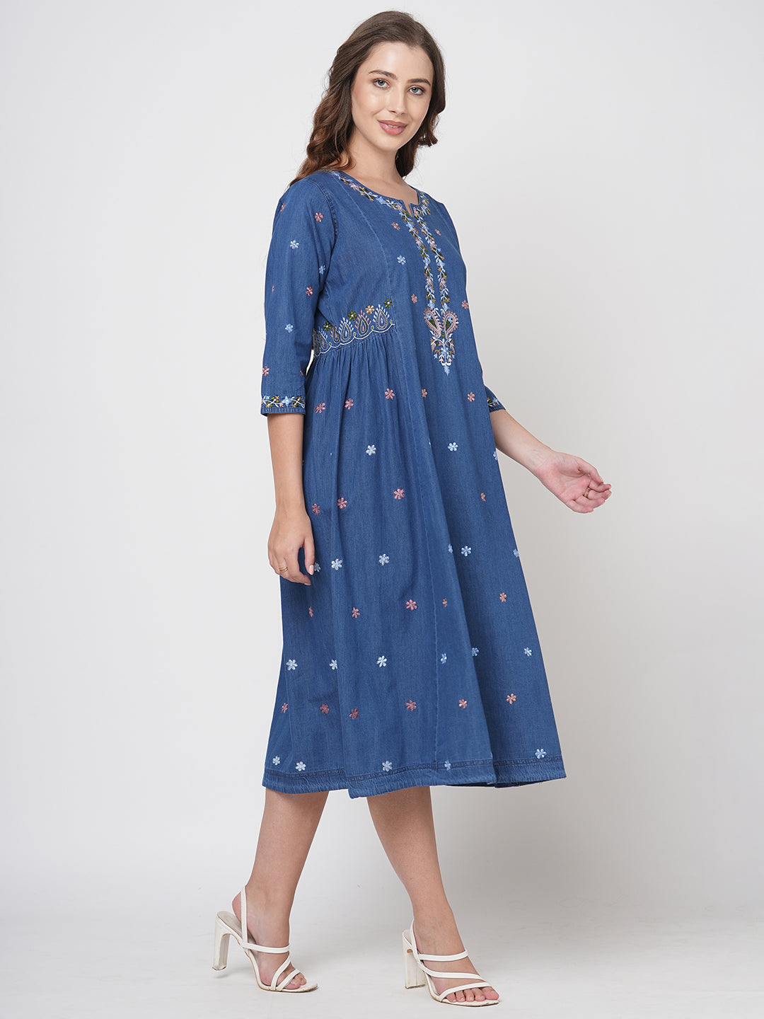 Denim Dress for Women, Multi Color Embroidery All time Fashion
