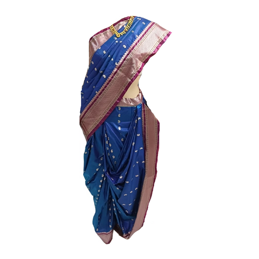 nauvaari sarees for women Gauri Ganpati Special - Maau Silk Blue dhup chav