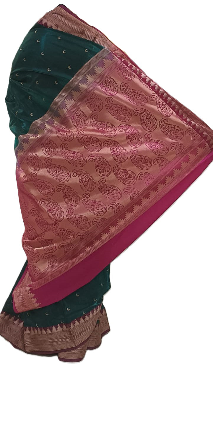 Saree paithani chandrakor woven Maau silk Bottle Green