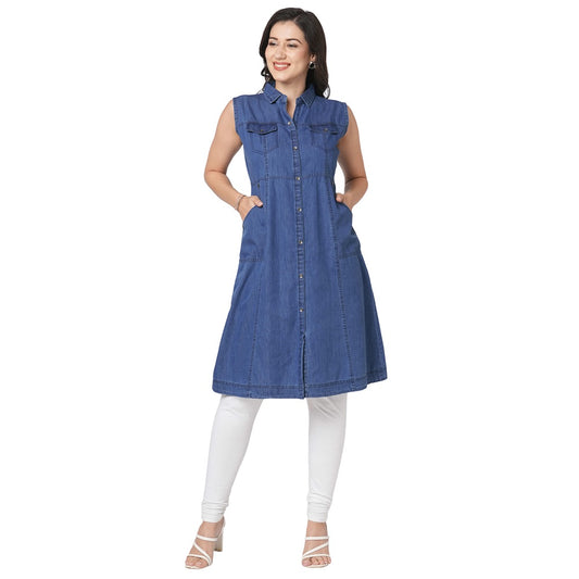GIA Denim Aline Kurti, Separately 3/4th Sleeves Given with Kurti