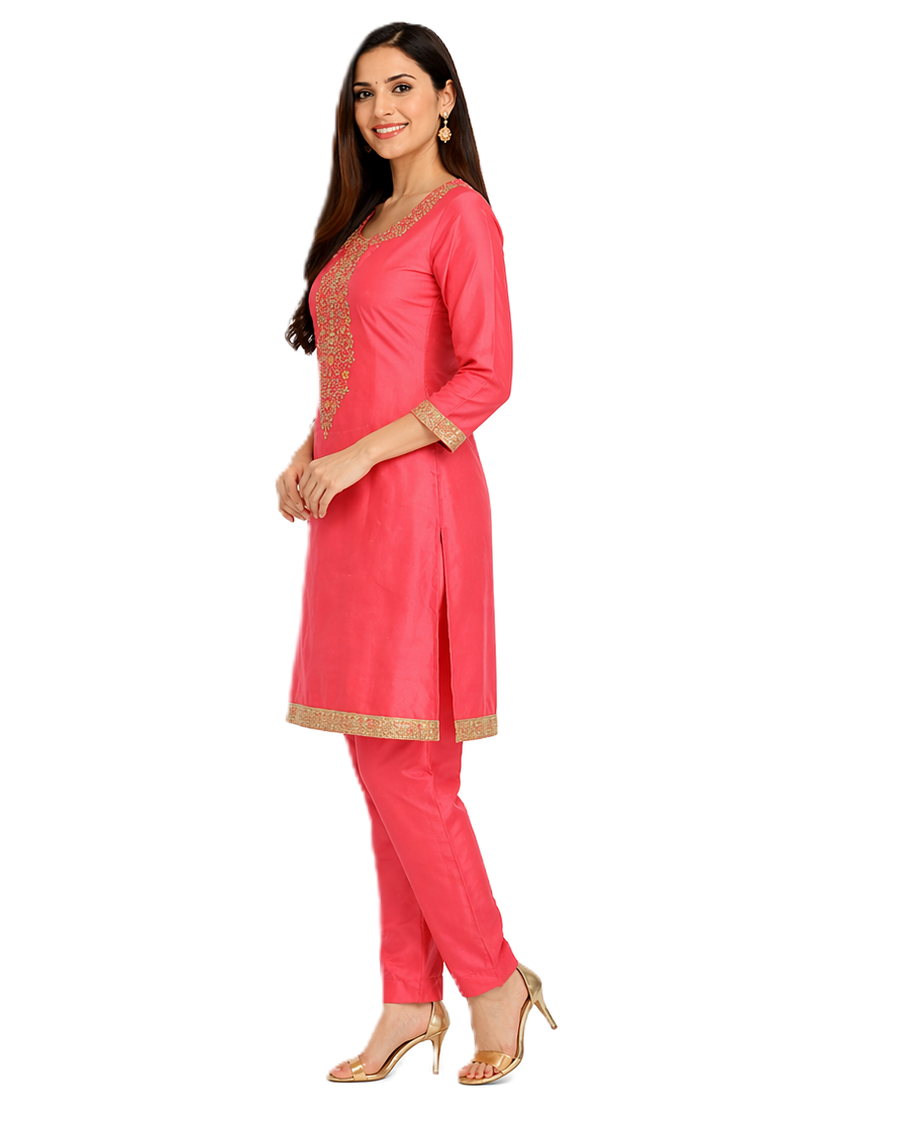Chanderi Cotton peach dress material