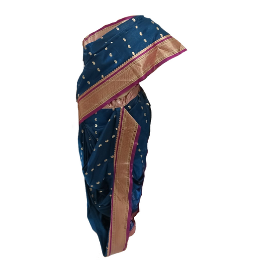 Nauvaari sarees for women Diwali Special - Maau Silk Navy Blue