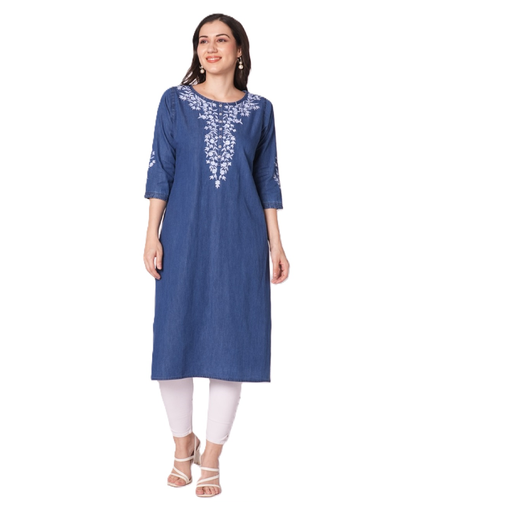 Denim Kurtis for Women delicate embroidery