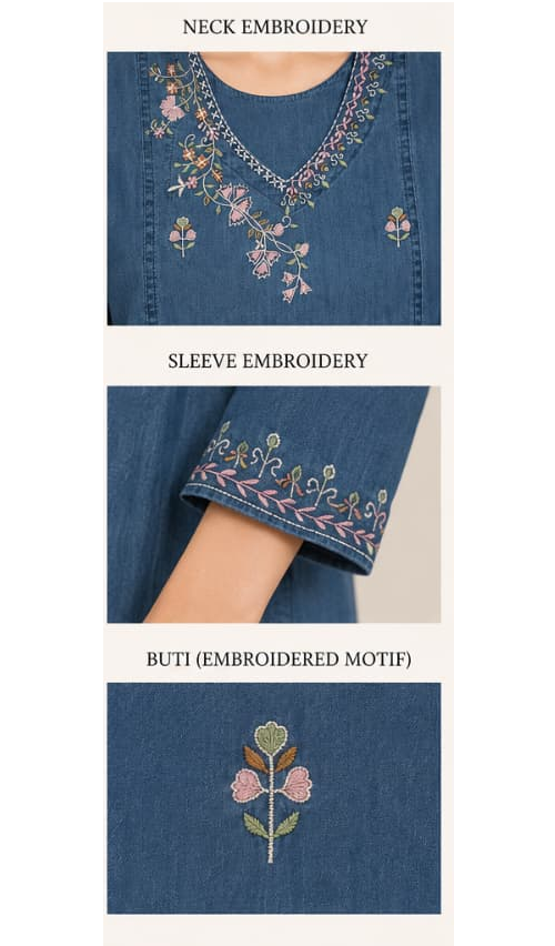 Denim Impressive Embroidery Kurti