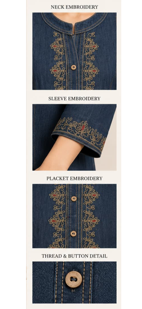 Denim Embroidery Dress for Women, Best Collection Dark Blue