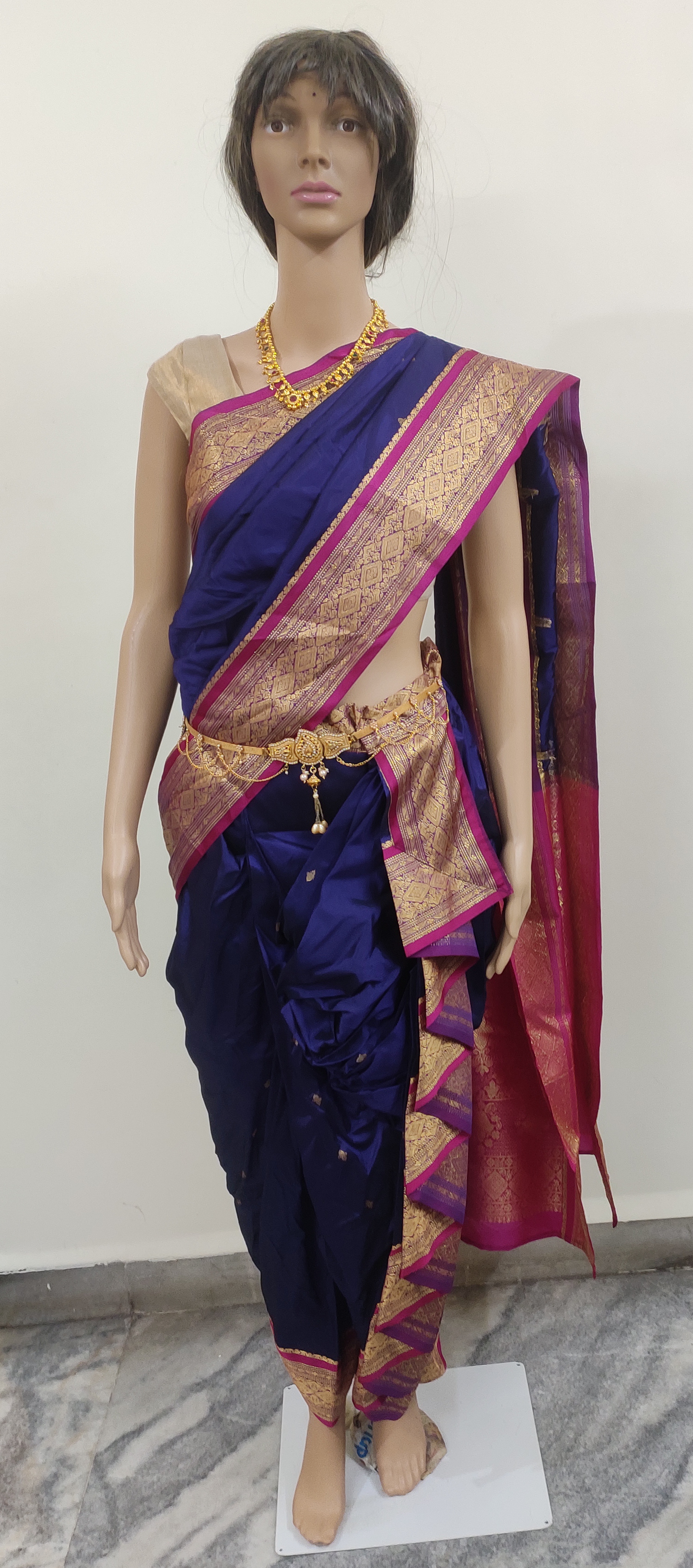 Nauvari saree for Women, Kanjivaram wedding collection (For Bride brinjal blue)