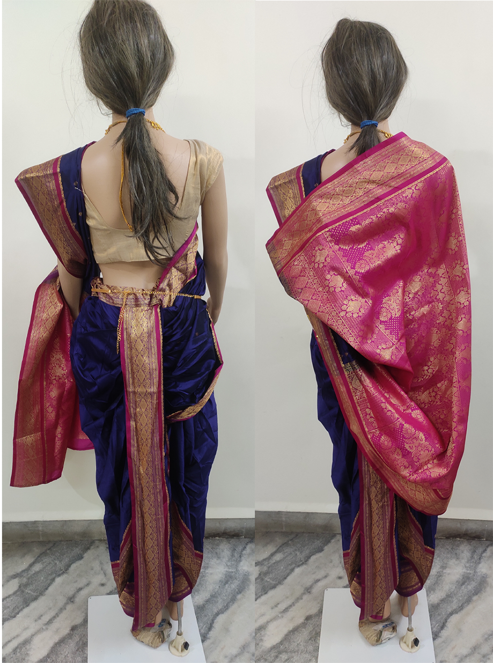 Nauvari saree for Women, Kanjivaram wedding collection (For Bride brinjal blue)