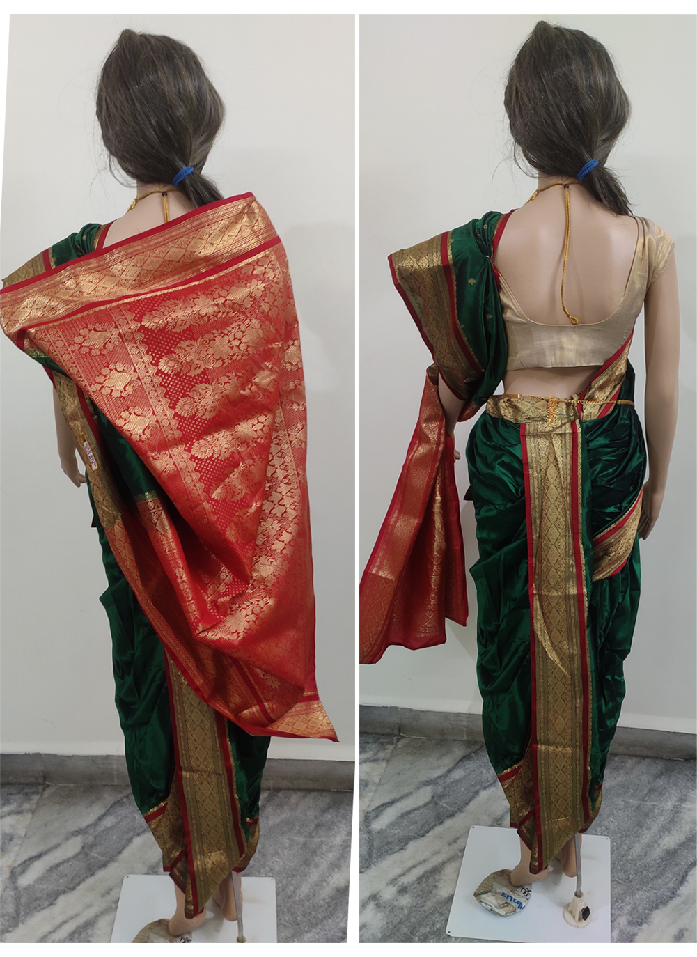Nauvari saree for Women  With Blouse Piece Fresh and bright green Kanjivaram