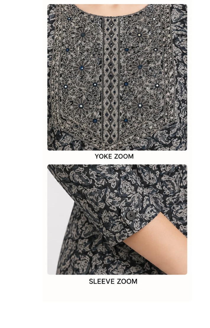 South Indian Cotton Kalamkari Kurtis| Hand block Kalamkari Print, Grey