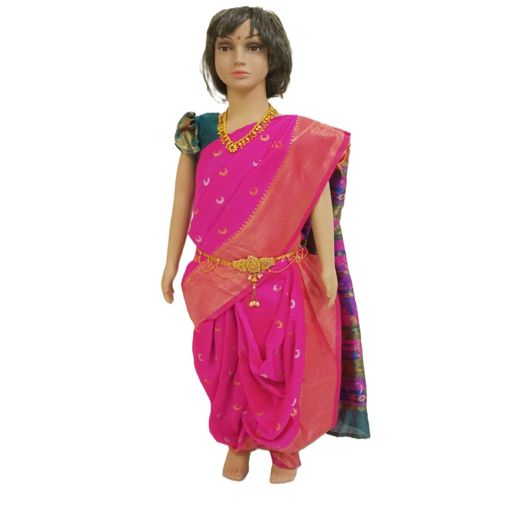 Nauvaari sari for girls birght pink