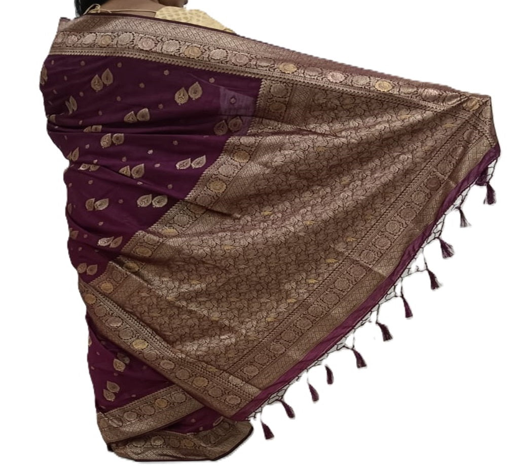 Saree for women wedding collection Dola silk (Plum Colour) 6 Mtr