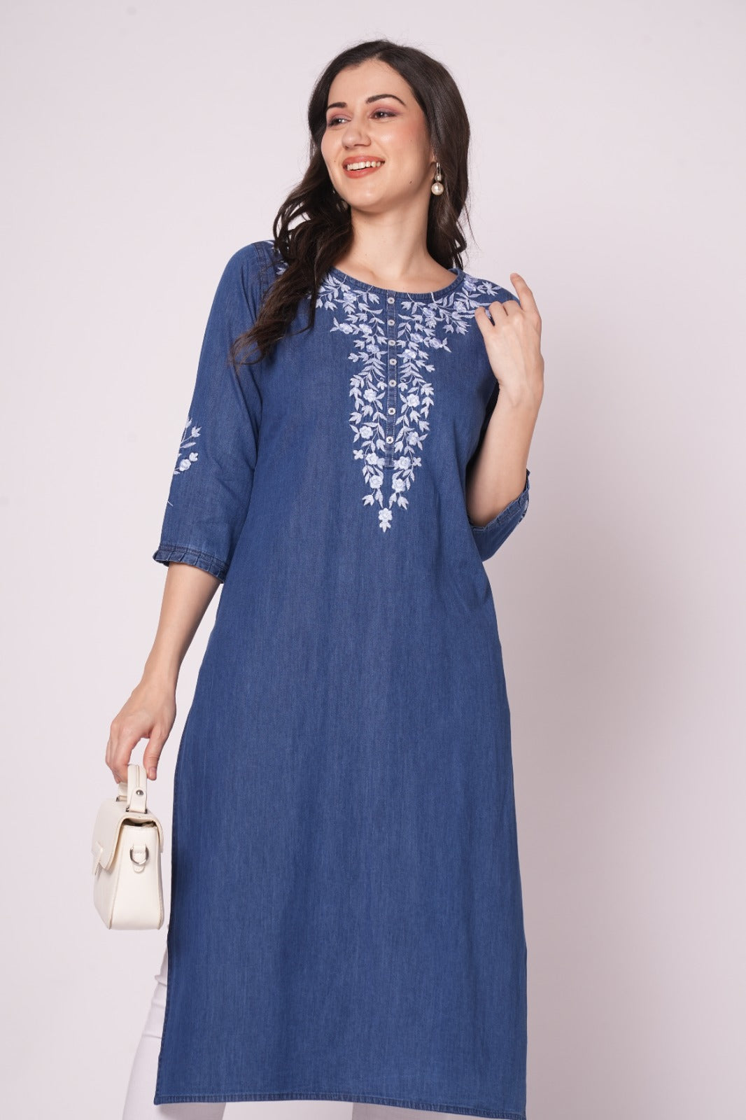Denim Kurtis for Women delicate embroidery