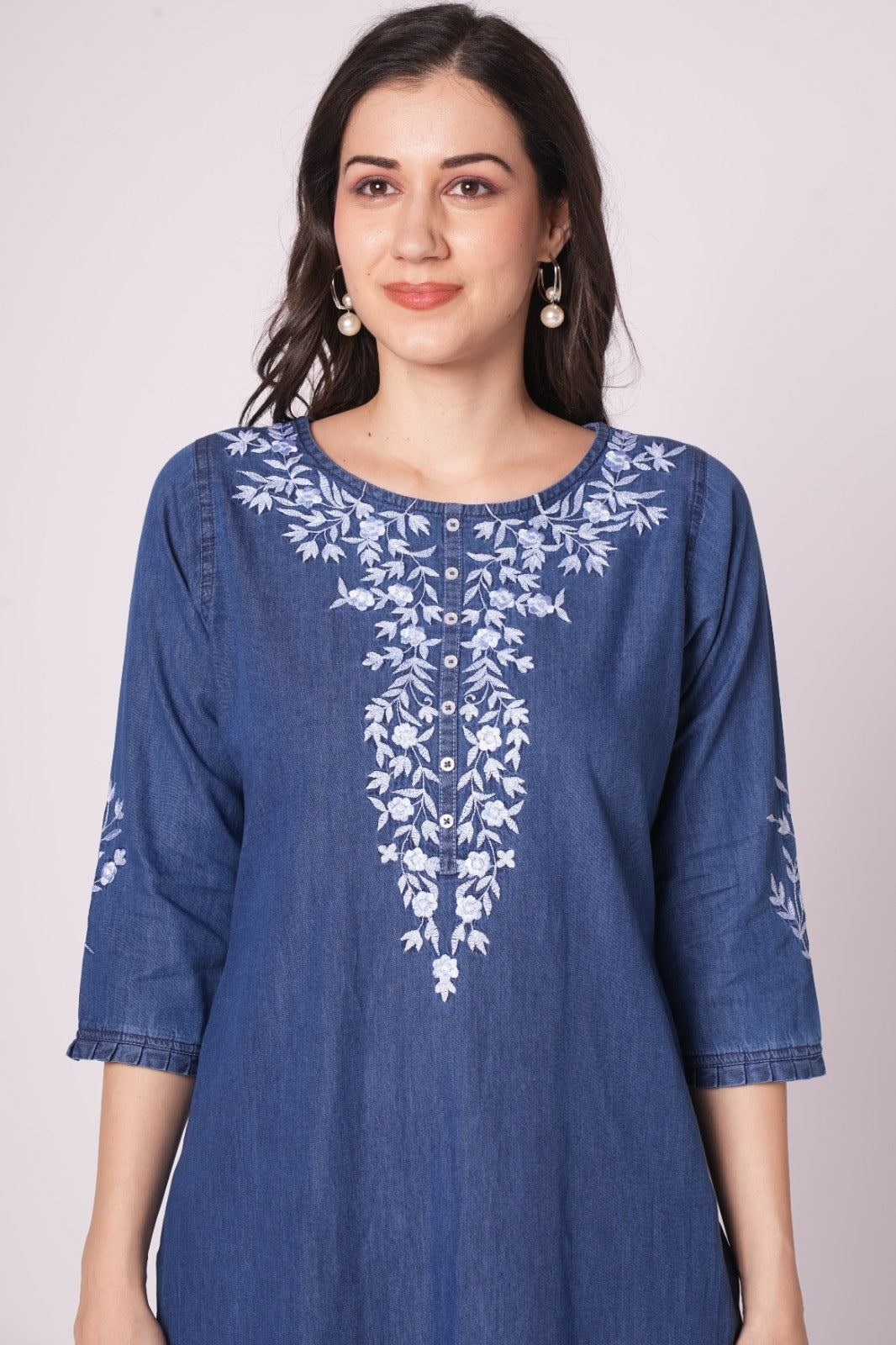 Denim Kurtis for Women delicate embroidery