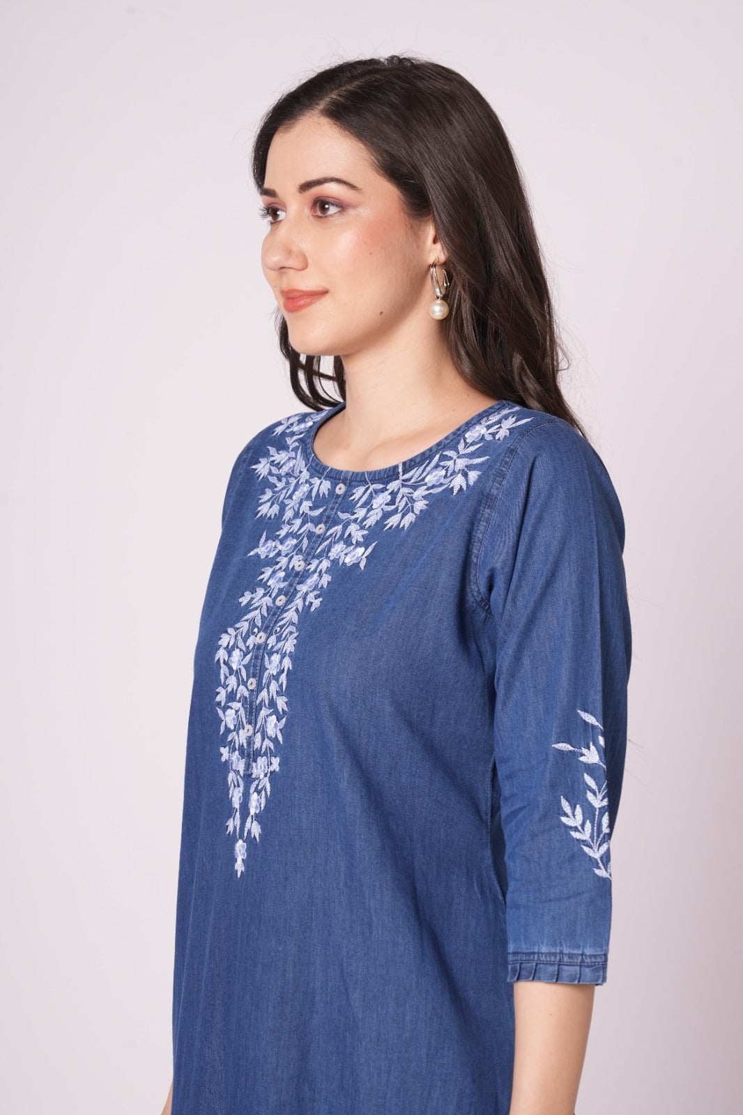 Denim Kurtis for Women delicate embroidery