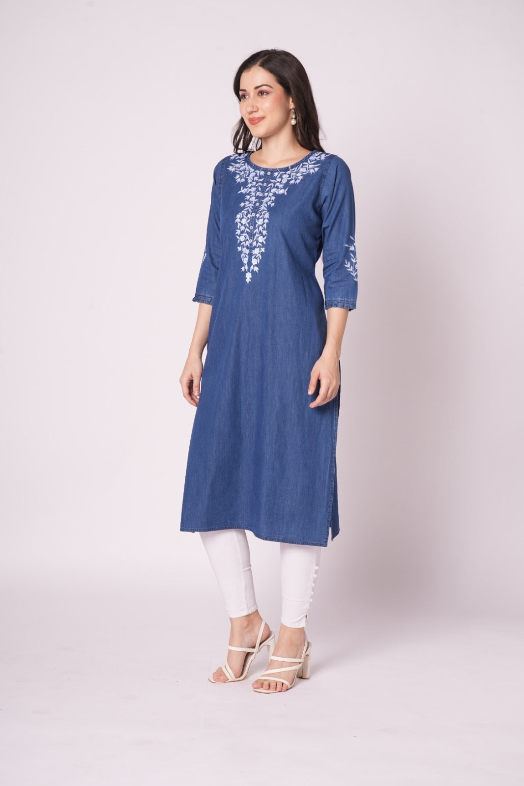 Denim Kurtis for Women delicate embroidery