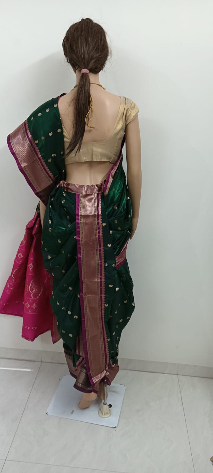 Nauvari sarees for women wedding Special - Maau Silk Bottle Green