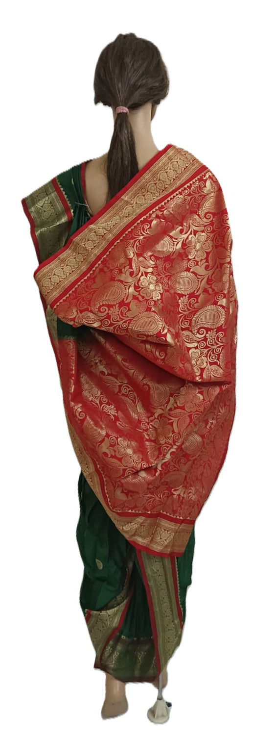 nauvaari sarees for women Wedding special Kanjivaram (Green) Shahi Peshvai