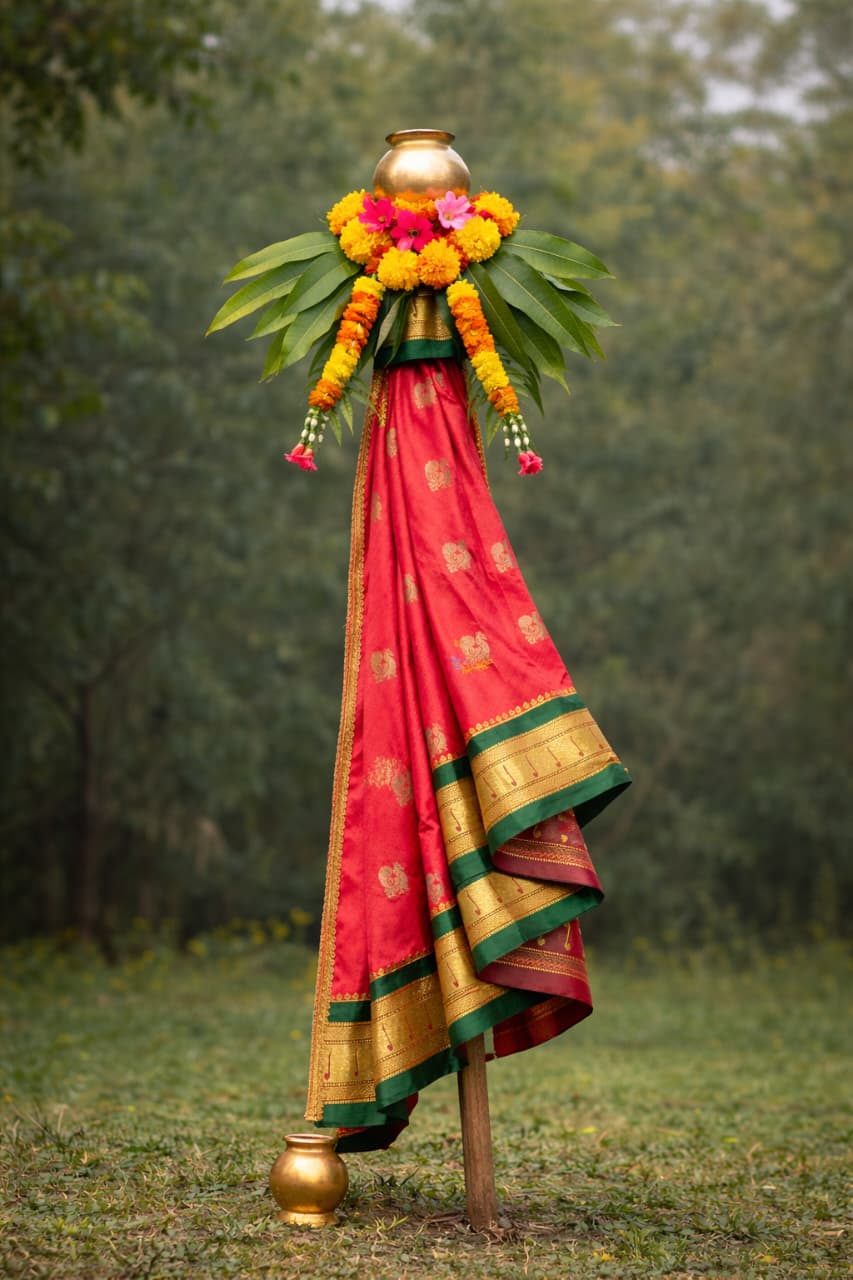 Traditional gudi Vastra with Rani Pink colour Muniya border