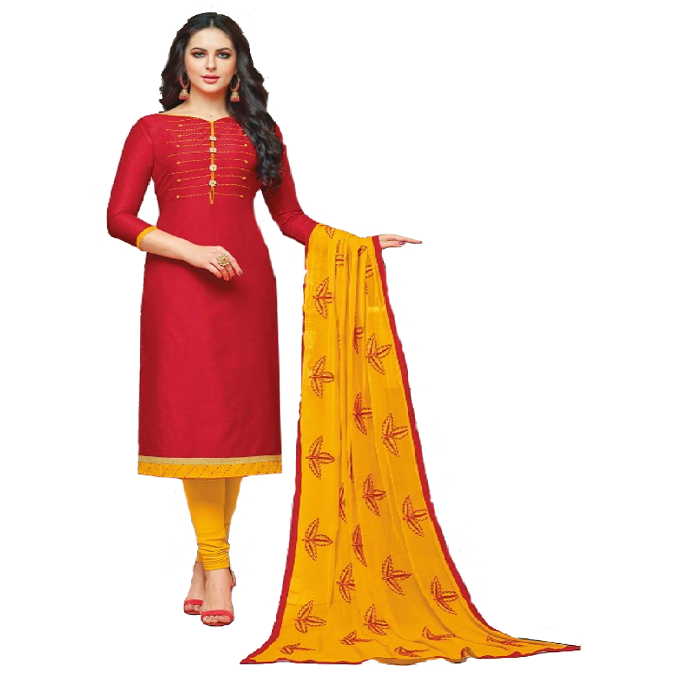 red color dress material Women's Formal Wear Red Color Chanderi Cotton Dress Material With Dupatta at 885.00 INR in Rajkot
