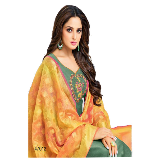 South silk mix dress material with Banarasi dupatta
