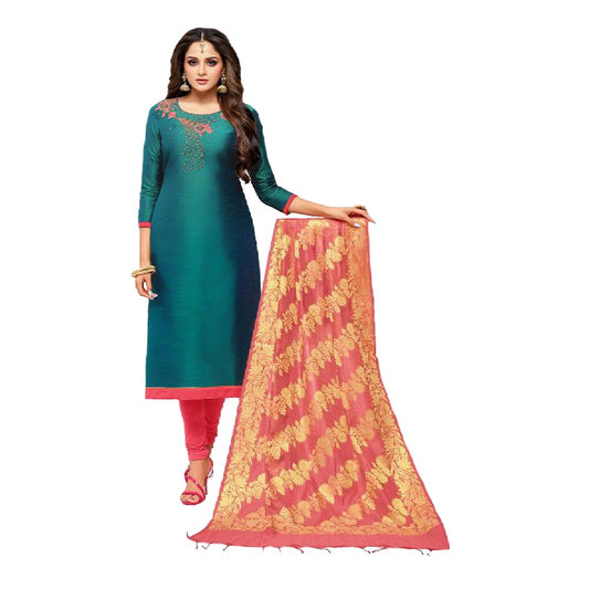 South silk mix dress material with Banarasi dupatta