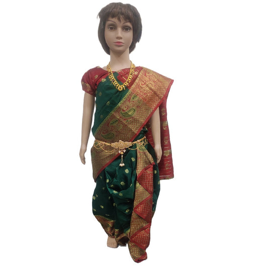 gia Ready To wear nauvaari sarees for girls festivals collection color (Bottle Green)