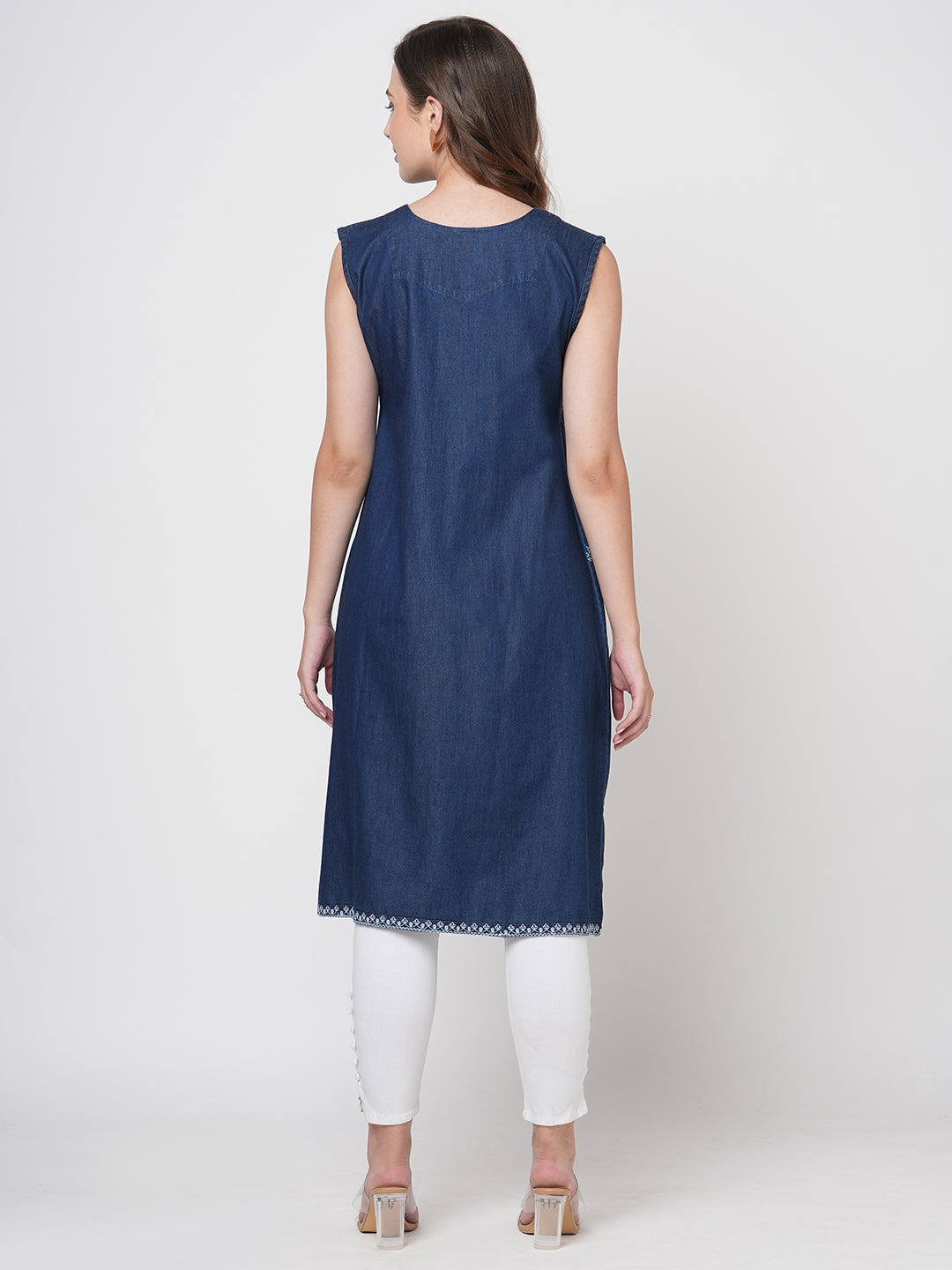 Denim Sleeveless Kurti, Separately Half Sleeves Available with Kurti