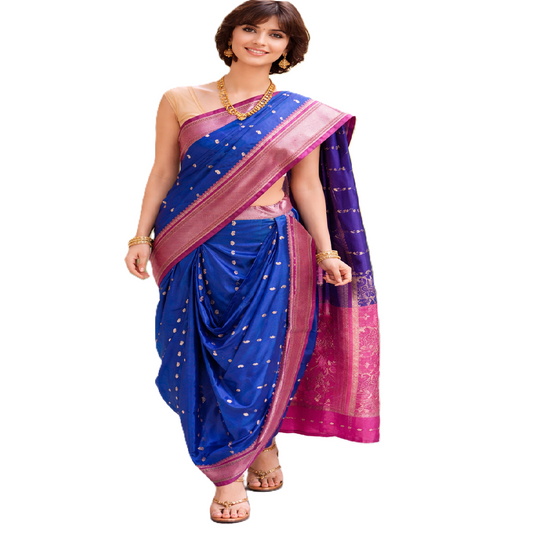 nauvaari sarees for women Gauri Ganpati Special - Maau Silk Blue dhup chav