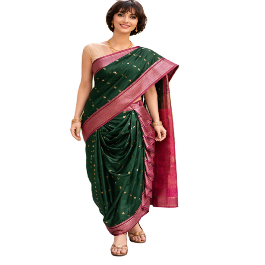 Nauvari sarees for women wedding Special - Maau Silk Bottle Green