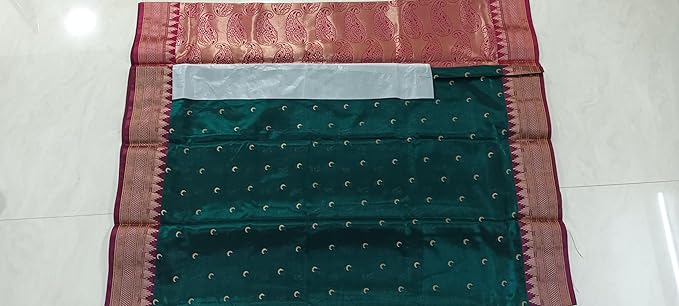 Saree paithani chandrakor woven Maau silk Bottle Green