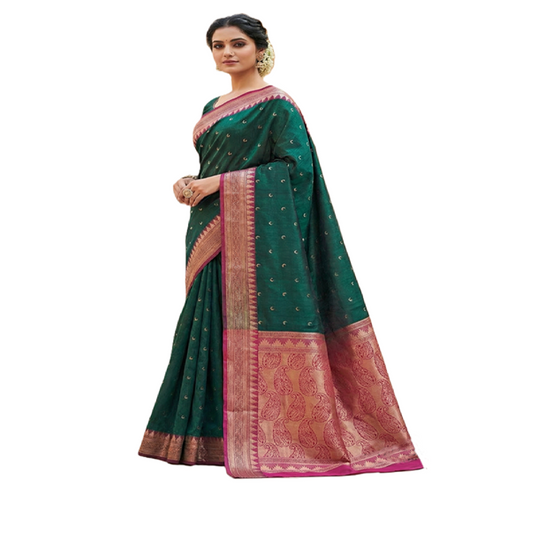 Saree paithani chandrakor woven Maau silk Bottle Green