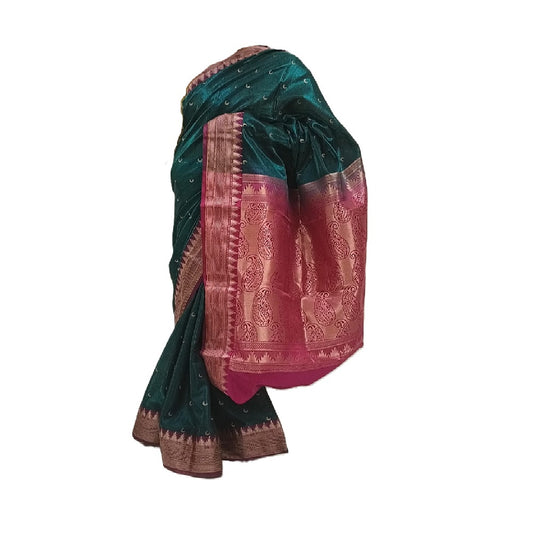 Saree paithani chandrakor woven Maau silk Bottle Green