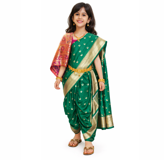 Girls nauvaari for cultural programs Fresh green 29 inch for 10 years girl
