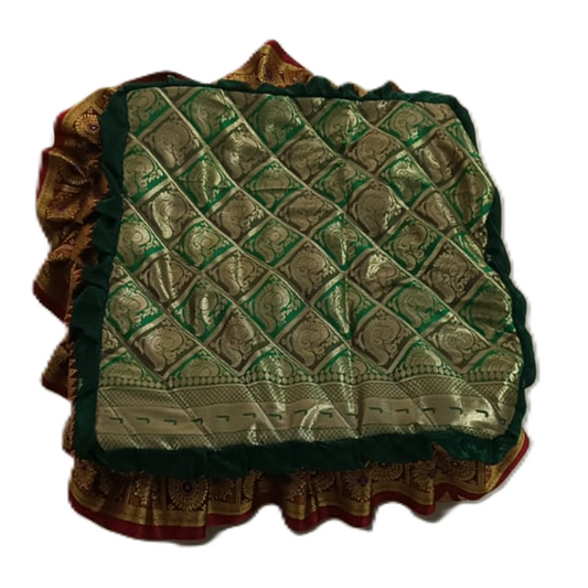 Paithani Chaurang Aasan for Pooja and Rituals | 12 Inch Length Square | Beautiful Traditional Silk Cloth with Golden Zari & Frills