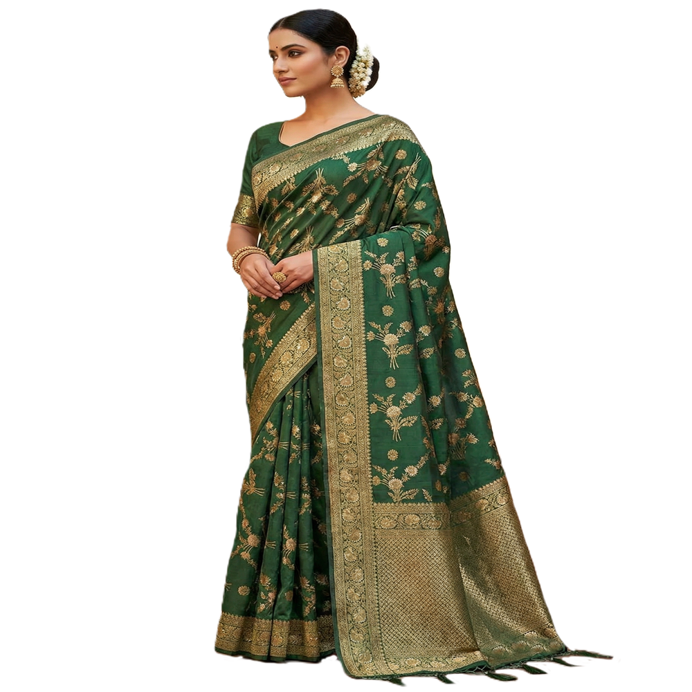 Sari for wedding latest fashion Crape silk bright green, bridal collection