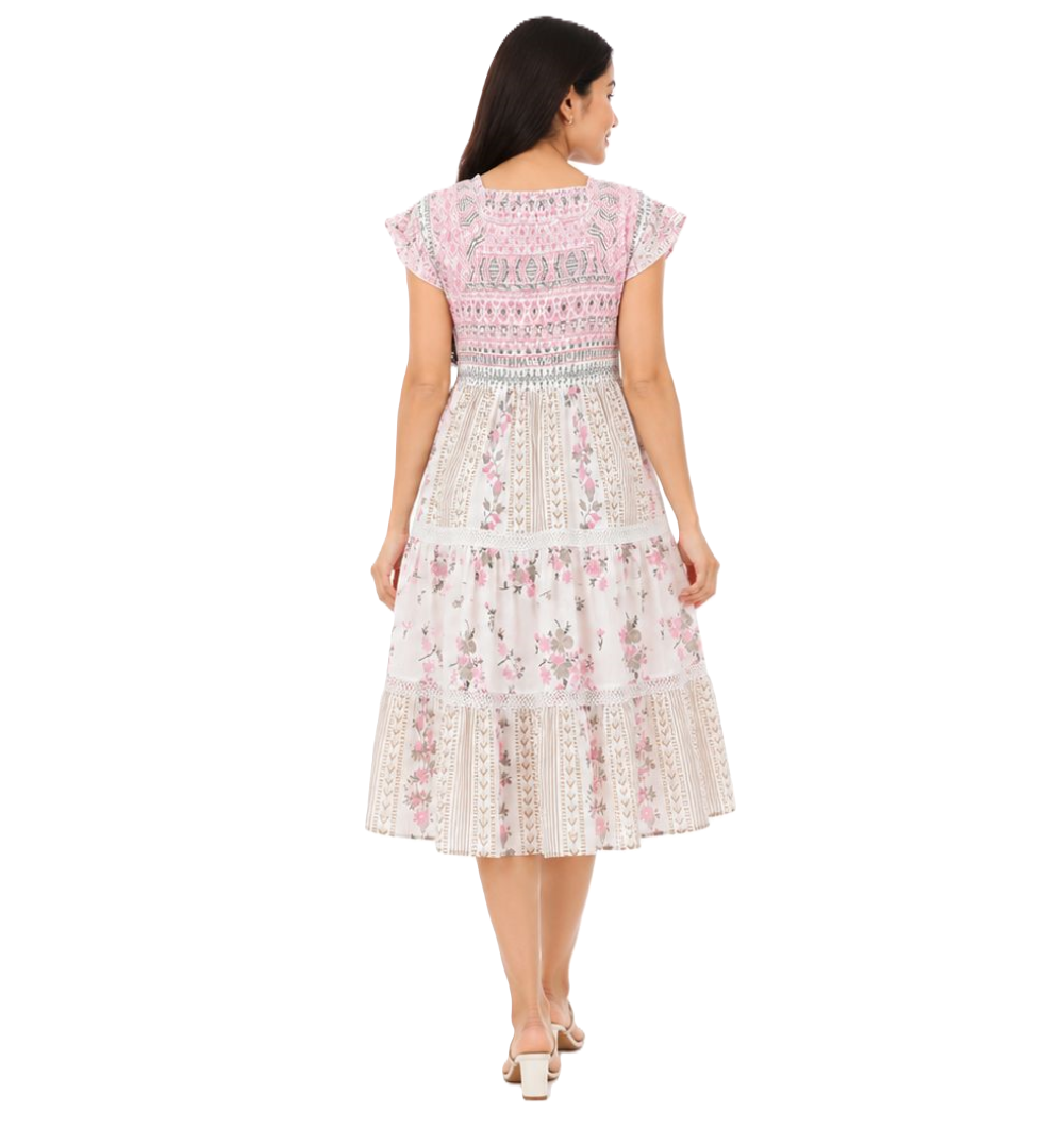 Cotton Floral midi dress for women Size L