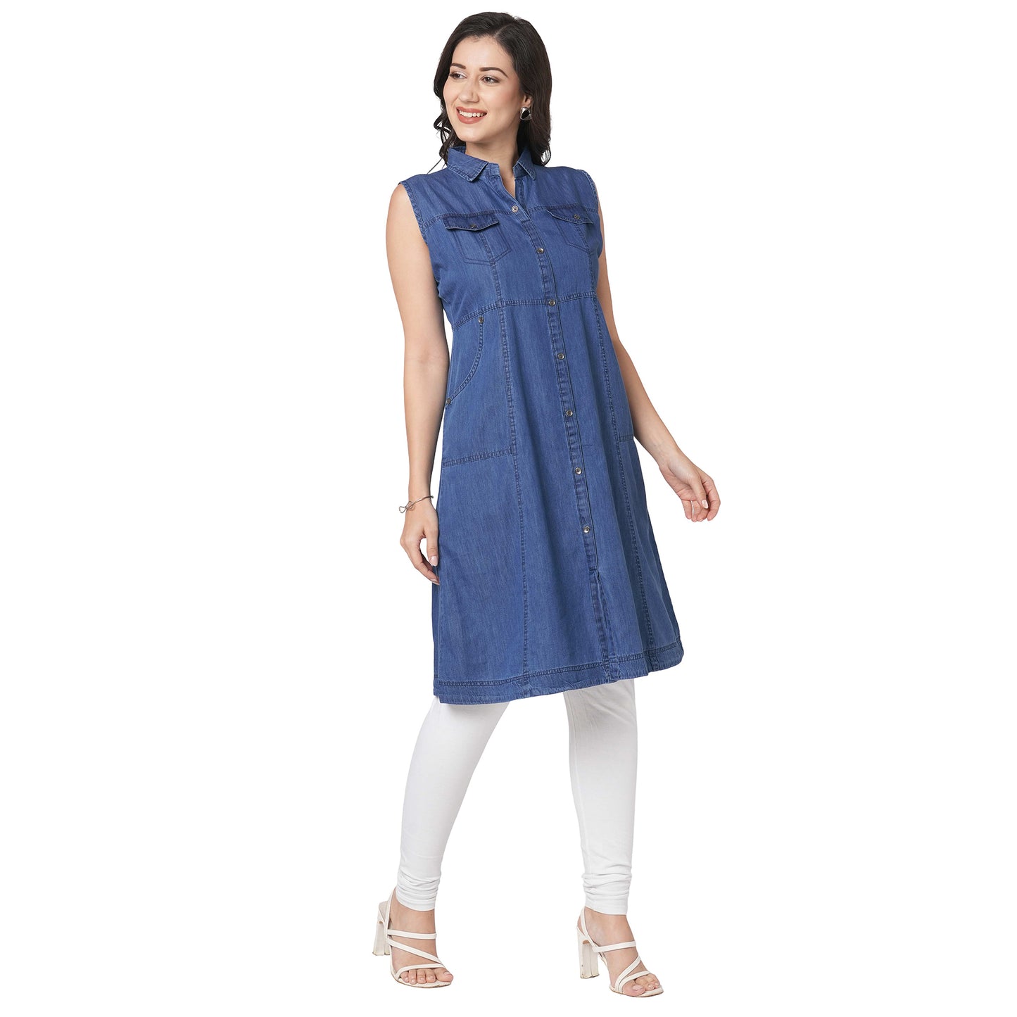 GIA Denim Aline Kurti, Separately 3/4th Sleeves Given with Kurti