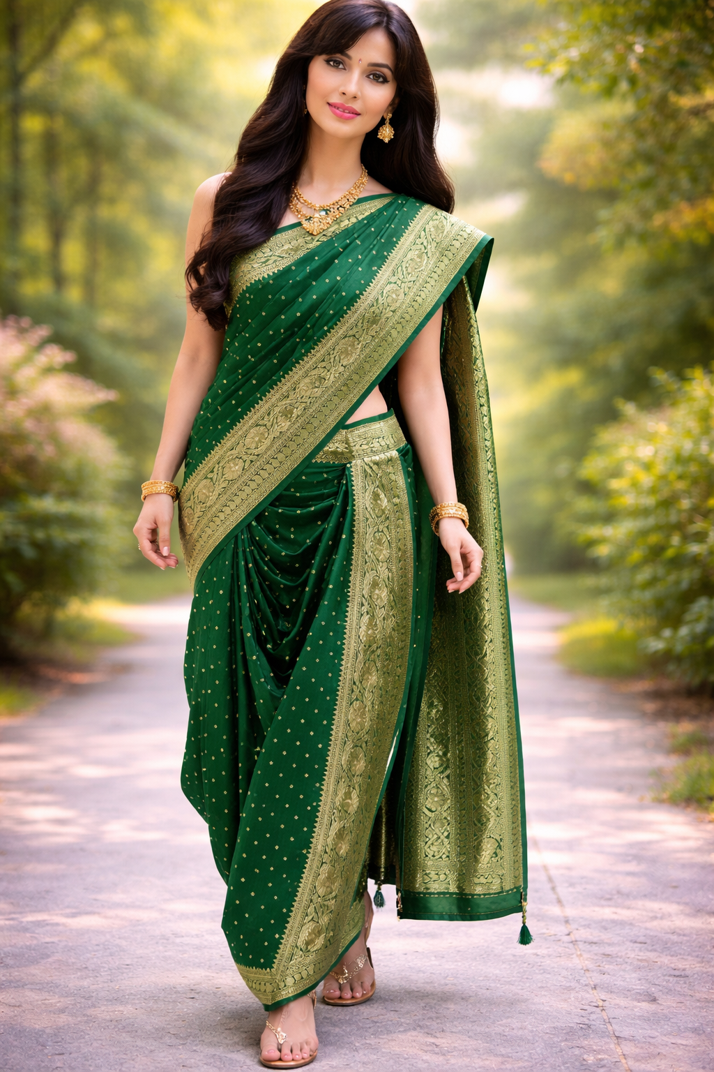 nauvaari sarees for women Wedding special Banarasi (Green)