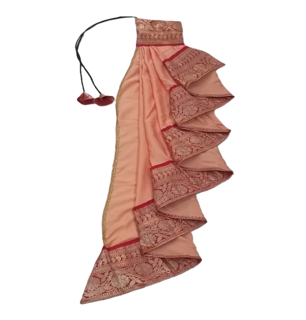 Traditional gudi Vastra with Gold_Red Border peach colour