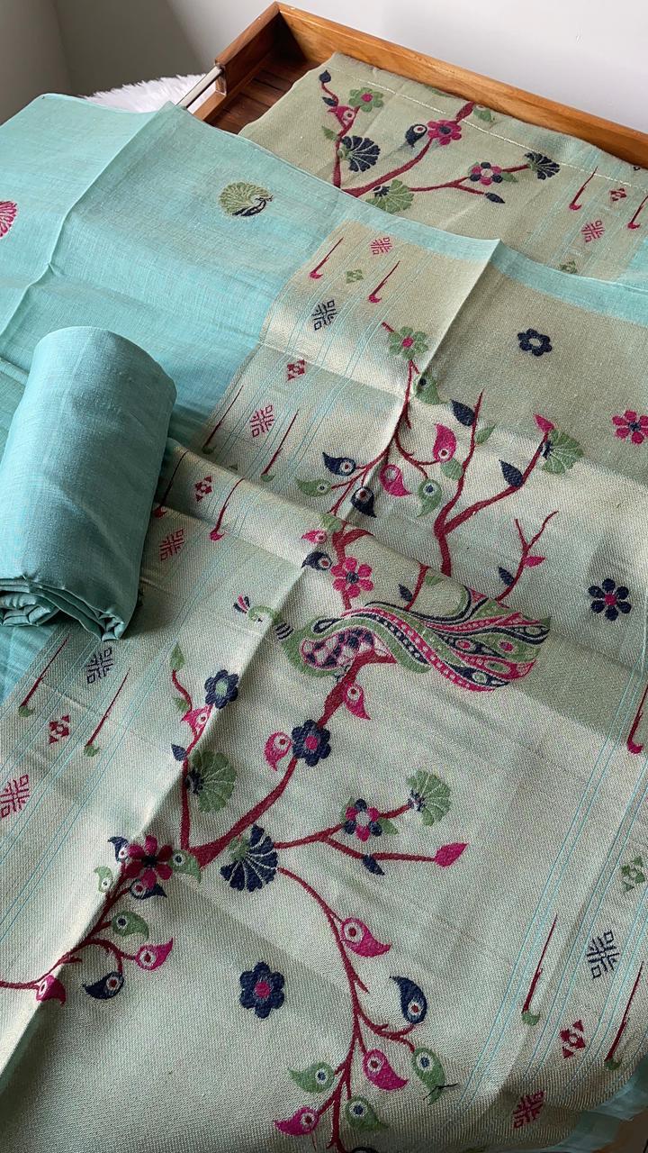 Cotton dress material Muga Cotton  Paithani theme