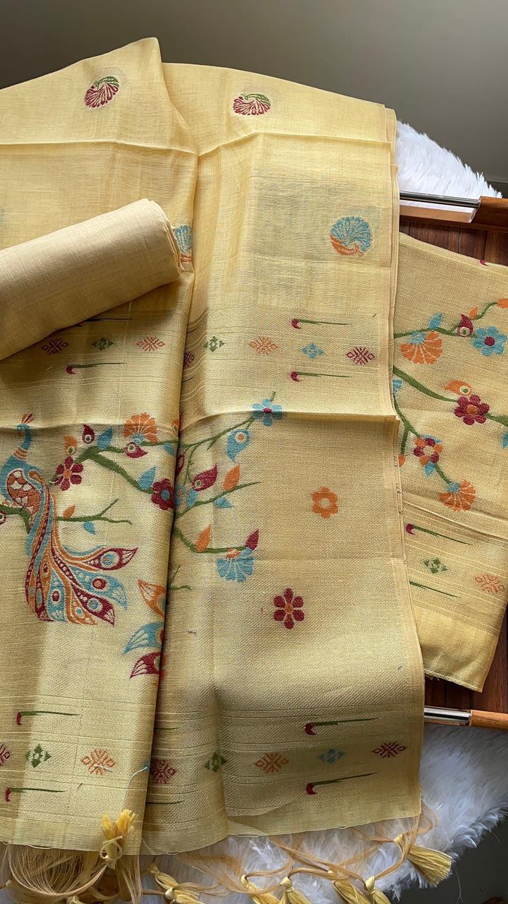 Cotton dress material Muga Cotton  Paithani theme