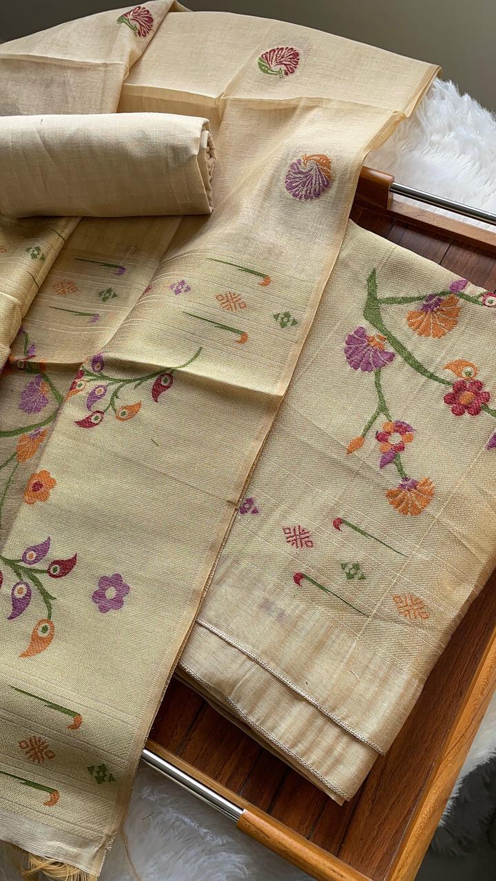 Cotton dress material Muga Cotton  Paithani theme