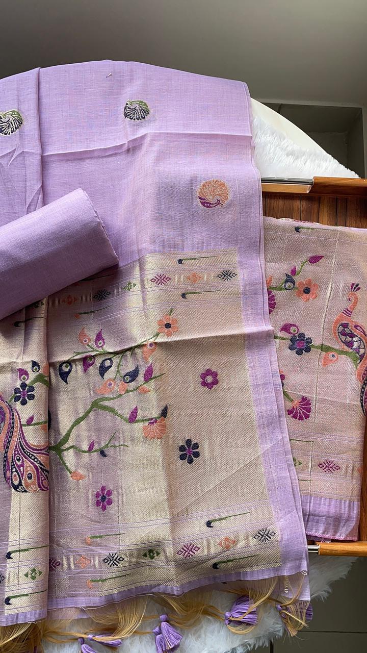 Cotton dress material Muga Cotton  Paithani theme