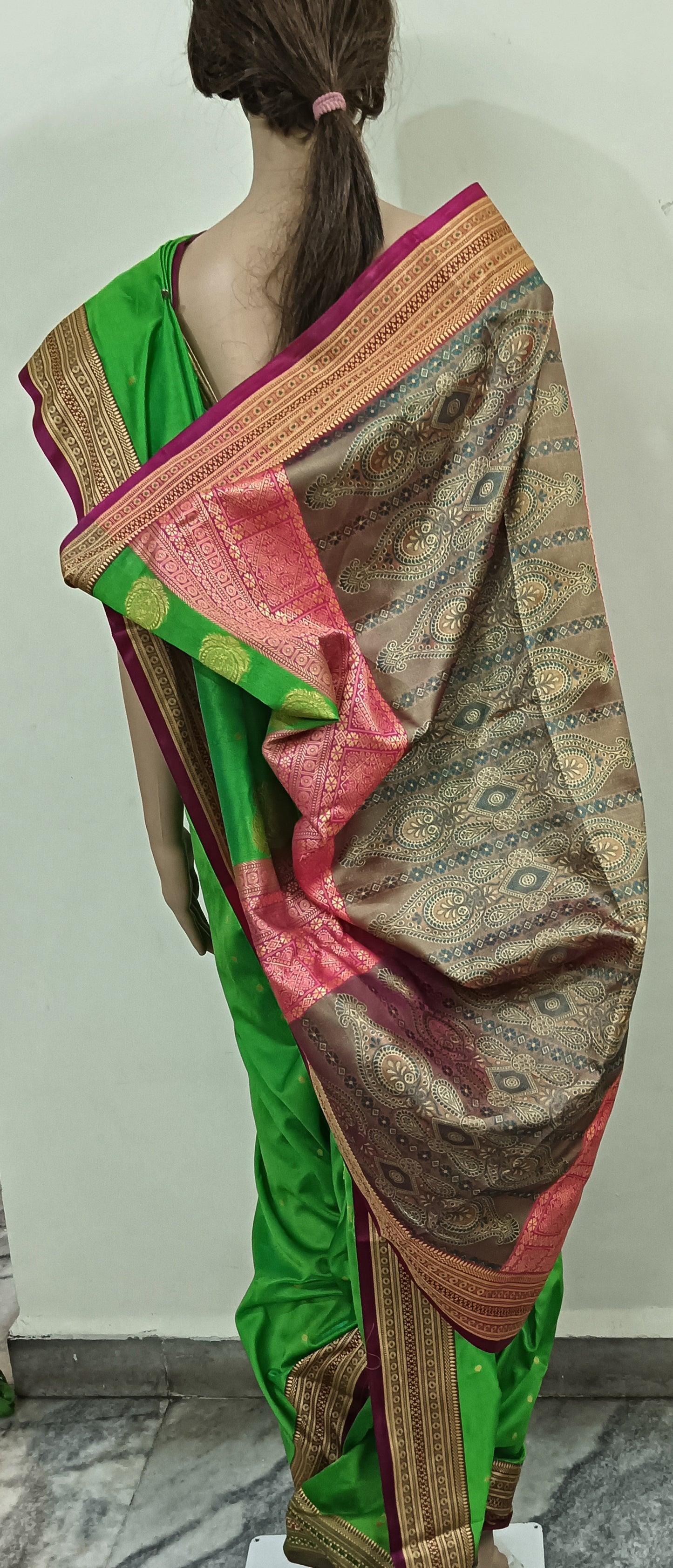 Nauvaari saree ready to wear festival collection Pista Green