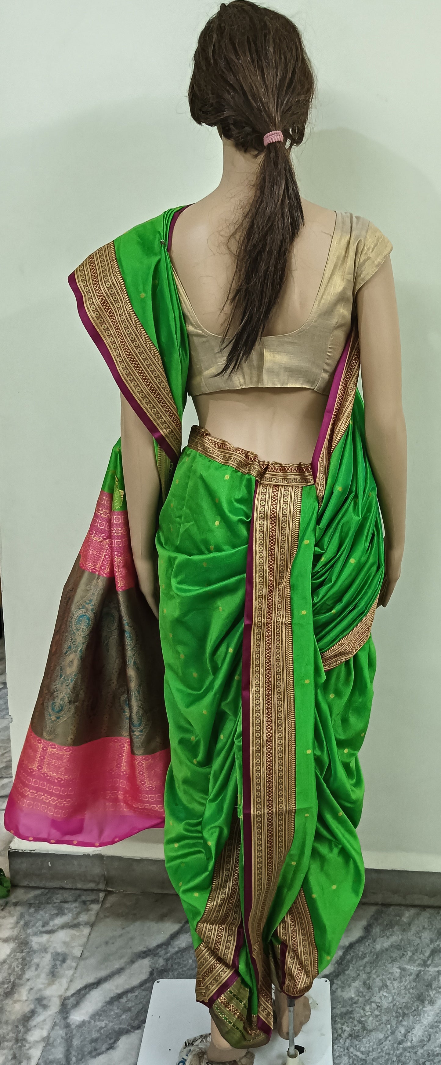 Nauvaari saree ready to wear festival collection Pista Green