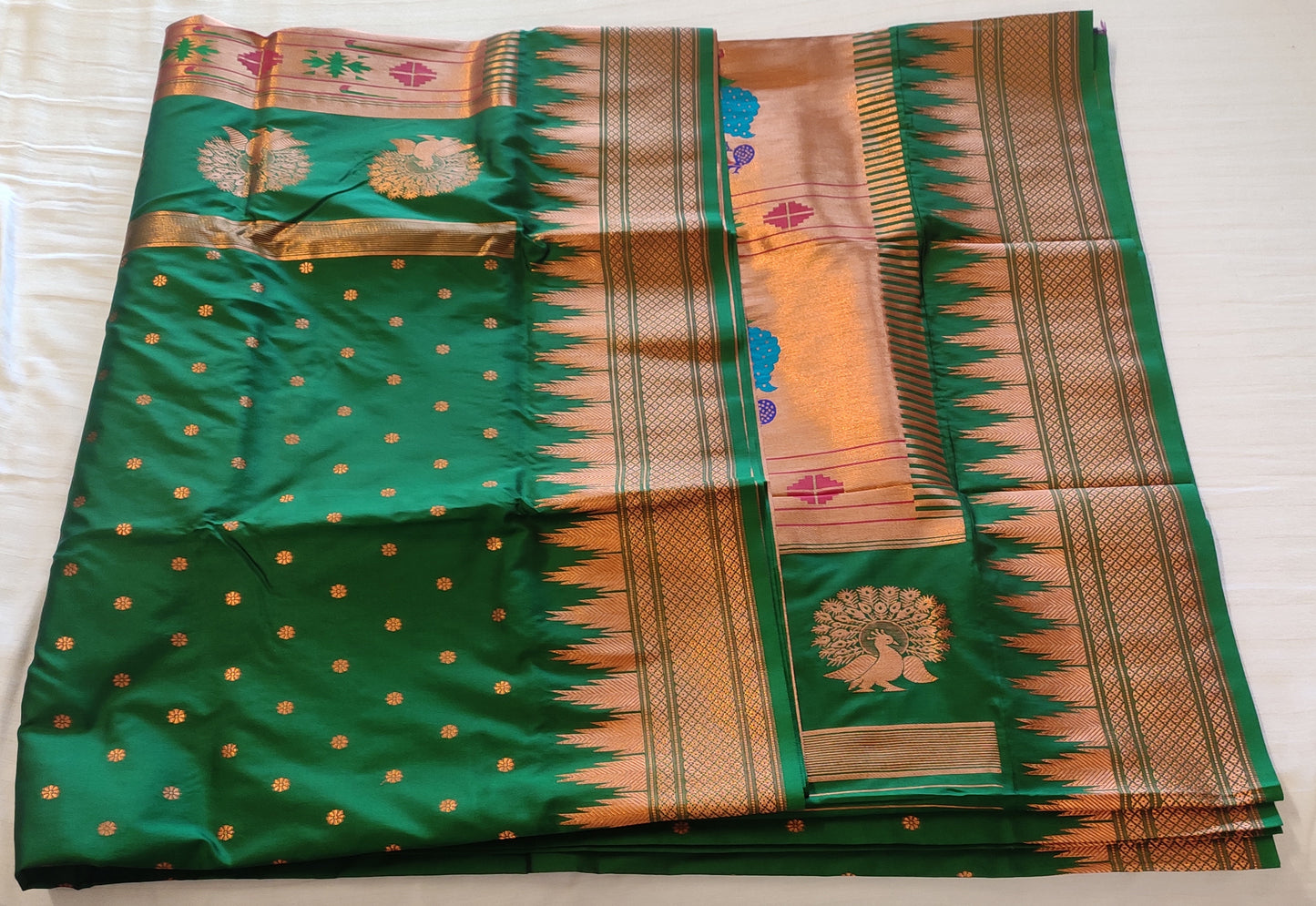 Paithani Sarees for Women kalanjali Silk With Blouse Piece, Copper Temple woven Border